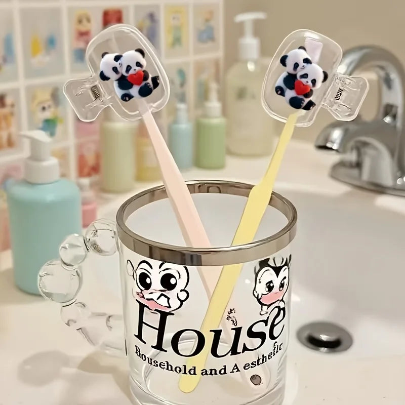 Cute Hugging Pandas 2pcs Portable Toothbrush Head Cover Storage Box Bathroom Additions Family & Business Trips Products Travel