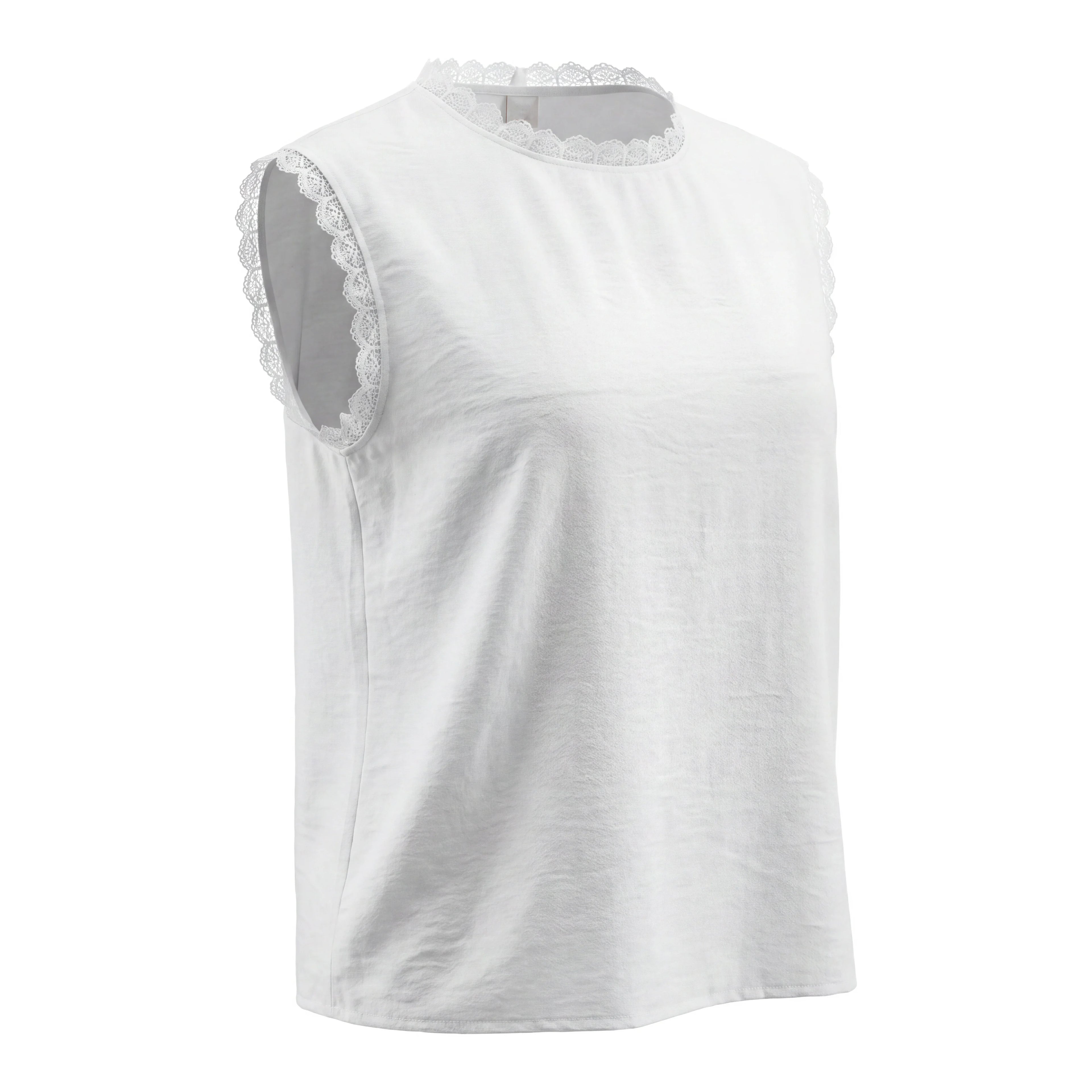 Rosa Fera Plus Size Sleeveless White Blouse Women Loose Fit Elegant Lace Trim Top Shirt