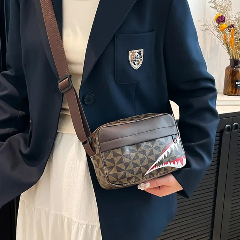 Trendy Shark Mouth Small Square Bag Men Women  Retro Printed Single Shoulder Crossbody Bag Street Hip Hop Leisure Small Bag New