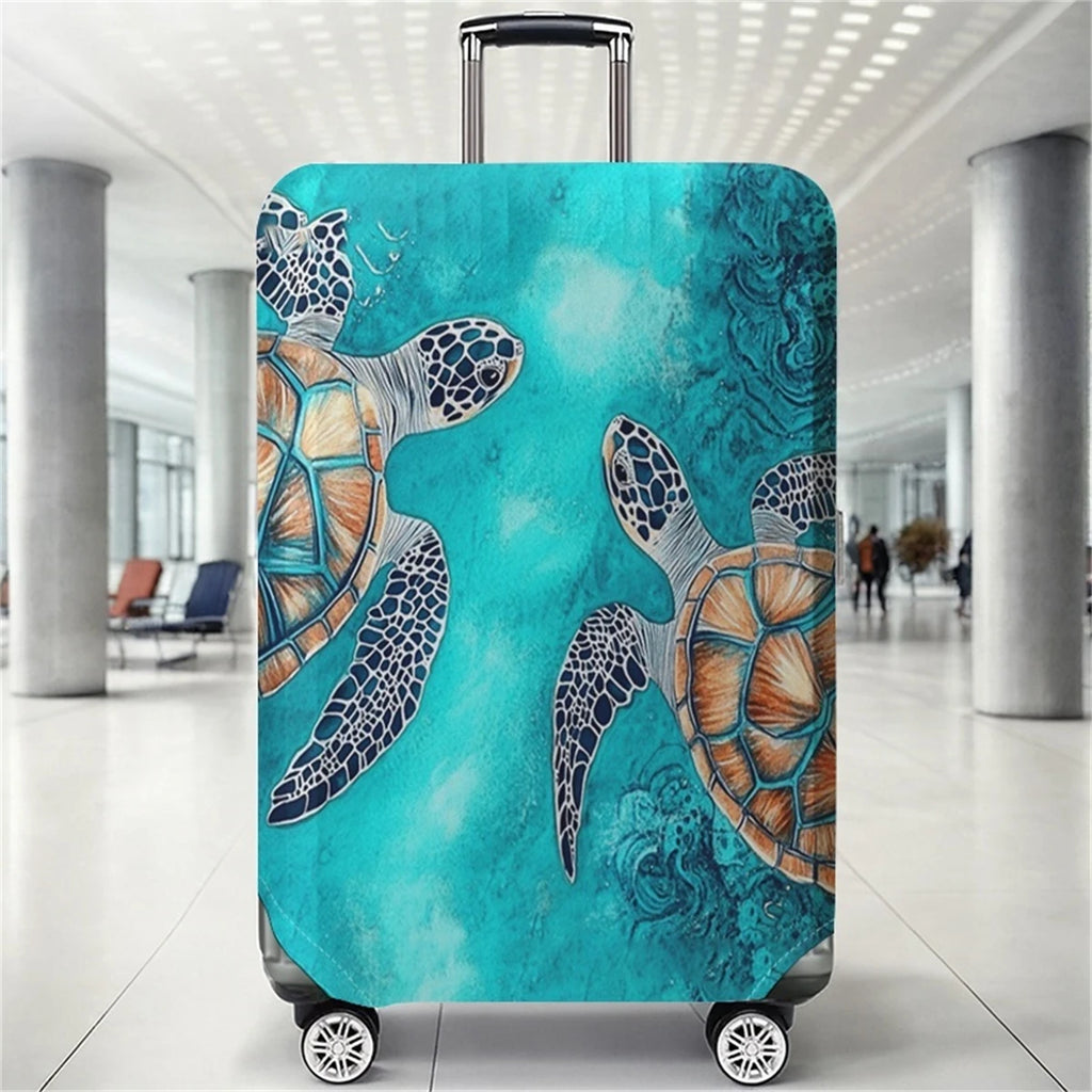 Double turtle deep-sea pattern luggage protection cover, suitable for 18-32 inch luggage covers, luggage handle gloves, travel a