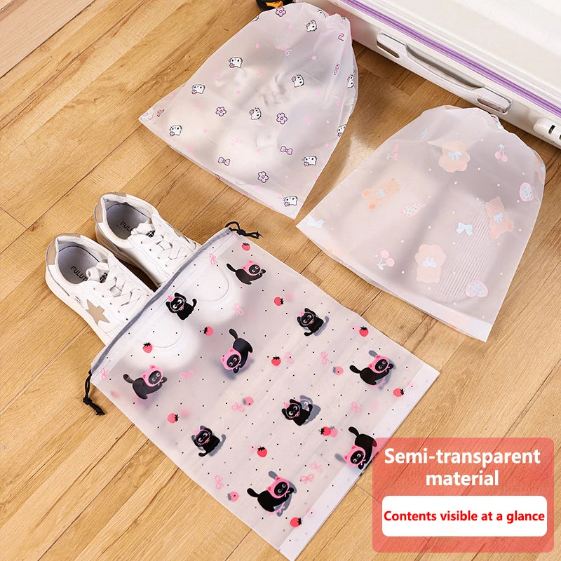 10Pcs Transparent Waterproof Travel Cosmetic Bag Towel Socks Plastic Drawstring Storage Bag Bathroom Transparent Beach Bag