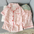 Women's Summer Thin Pajamas with Plaid Cherry Pattern, Short-Sleeved Shorts, Sweet and Cute, Can Be Worn Outside in Summer, Two-Piece Home Wear Set