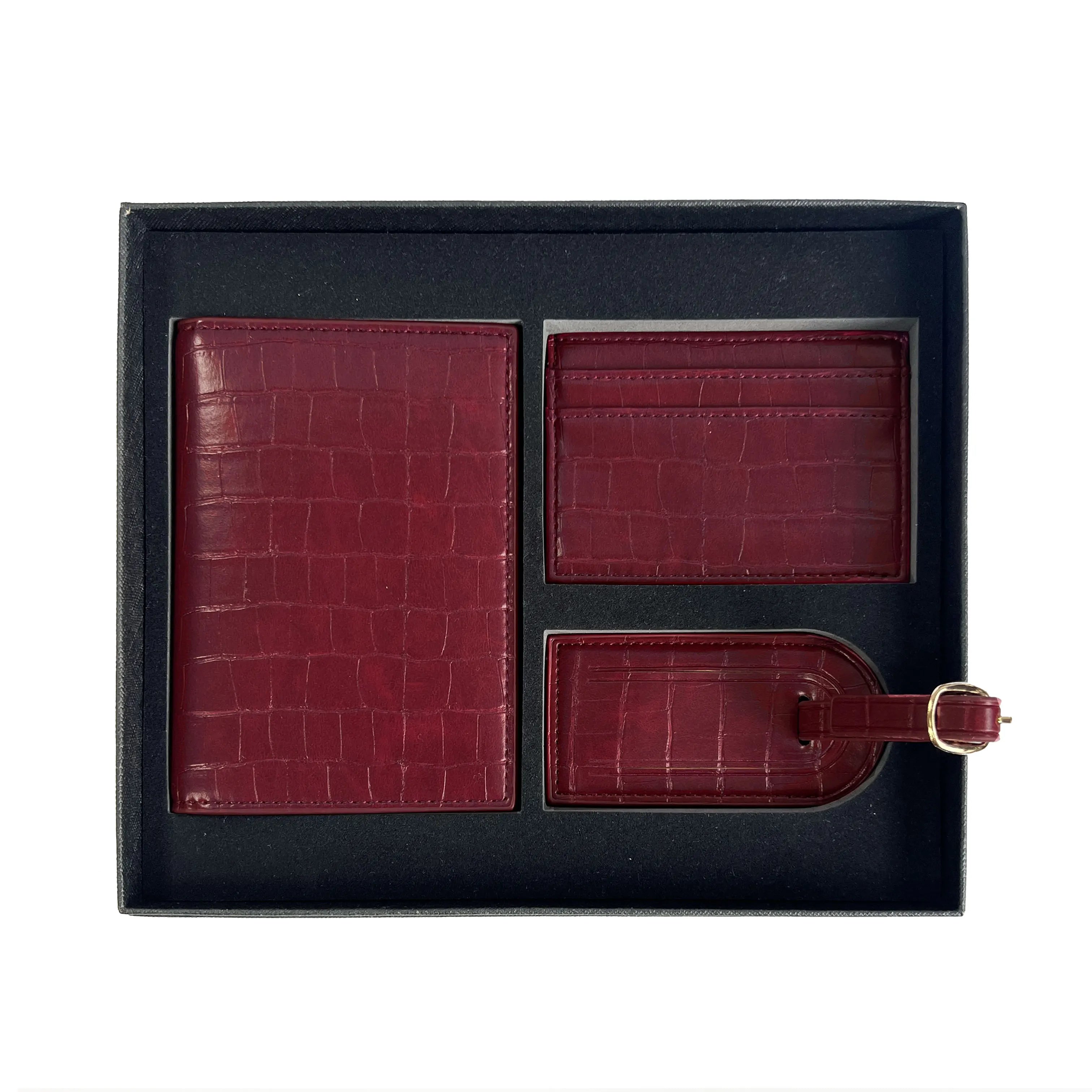 Free Custom Name Initial Gift Box Set Classic Saffiano Pattern Passport Cover  Luggage Tag Cardholder Travel Accessories