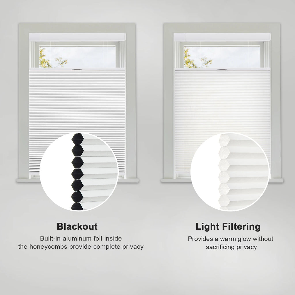 No Tools No Drill Top Down Bottom Up Honeycomb Blinds for Windows, 1" Cell Fabric Cordless Thermal Insulated Noise Reduction
