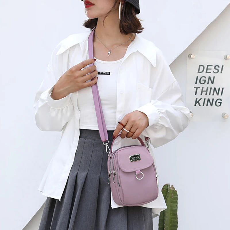 Multi Zipper Oxford Crossbody Bag Lightweight Adjustable Strap Casual Daily Travel Handbag With Top Handle For Everyday Use