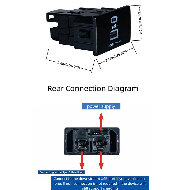 Wireless Carplay USB Type-c HUB for Ford Lincoln SYNC3 Multimedia Interface Module 30W Fast Charging HC3Z-19A387 ML3T-14F014