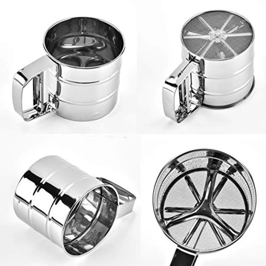 Flour sieve stainless steel material manufacturing, Coffee Sieve Cup, Semi Automatic 2 Cup Sifter for Baking Fine Mesh Pastry S