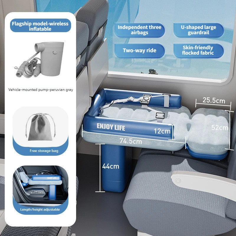Inflatable Toddler Airplane Bed & Car Seat Extender Portable Kids Travel Mattress for Flying & Road Trips Sleeping Cushion
