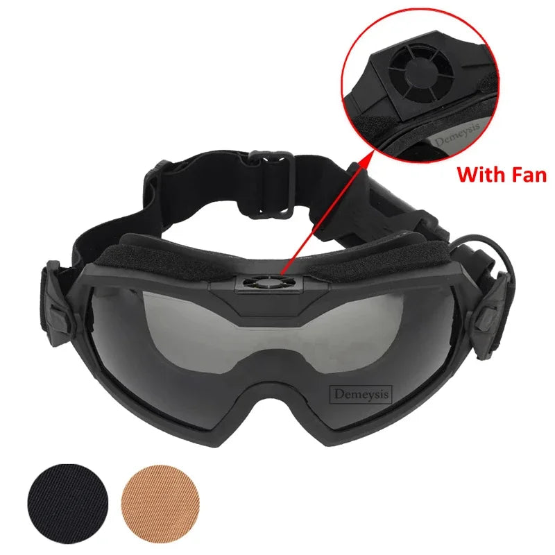 Tactical Goggles with Micro Fan Anti Fog Outdoor Paintball CS Game Motocycle Goggle with Interchangeable Lens