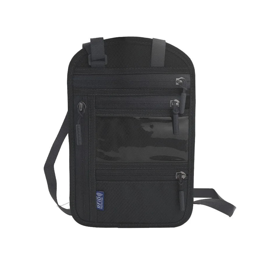 RFID Blocking RFID Passport Bag Multi-Pockets Anti-theft Passport Document Bag with Adjustable Neck Strap Waterproof