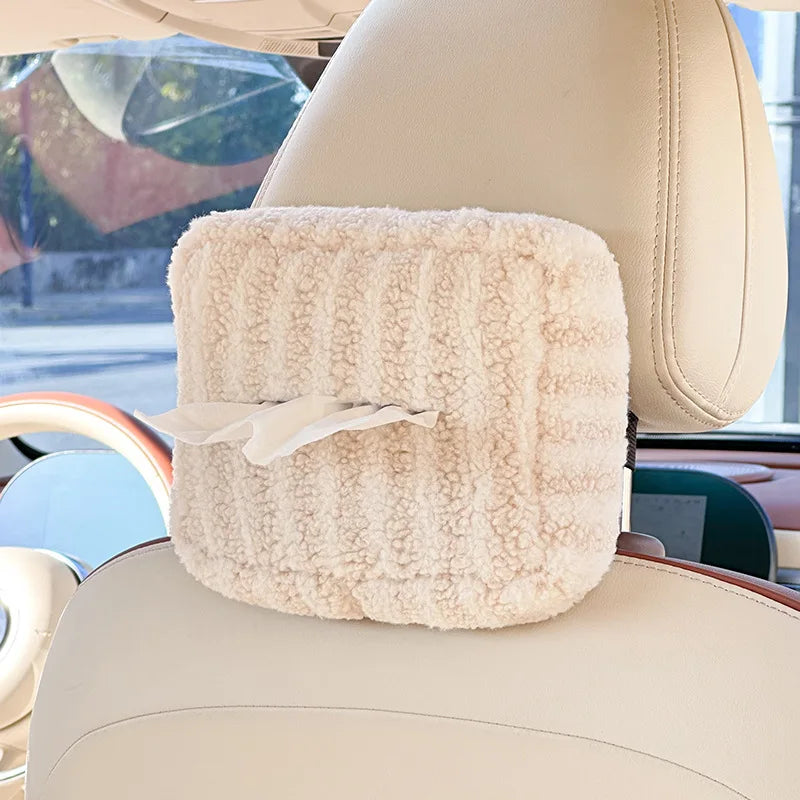 NEW Car tissue box cute car tissue box plush striped car hanging paper box multifunction DIY car hanging tissue box