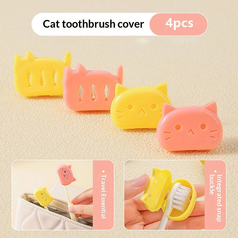 4pcs Cat Shape Travel Toothbrush Head Covers Toothbrush Protector Cap Case Protective Portable Plastic Clip For Household Travel