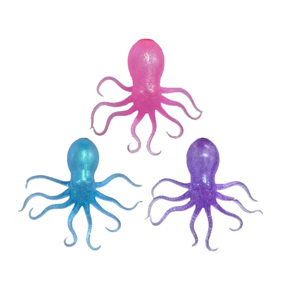Glitter Octopus Squishy Toy Soft Stress Relief Fidget Toy Squeeze Jellyfish Squishy Compression Decompression Toy for Kid Adults