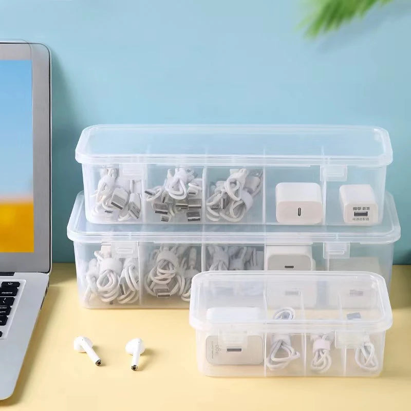 Transparent Data Cable Organizer Case Classification Dustproof Card Organizer with Lid Clutter Office Table Collection Box
