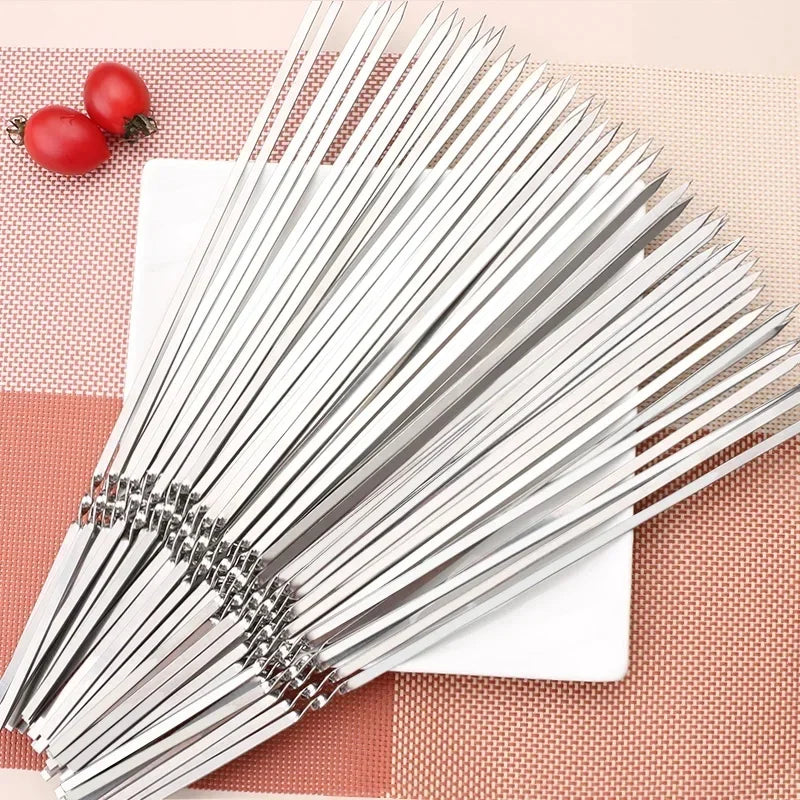 10-100pcs Reusable Stainless Steel Barbecue Skewers BBQ Needle Anti-skid Barbecue Meat Sticks Home Outdoor Camping Picnic Tools