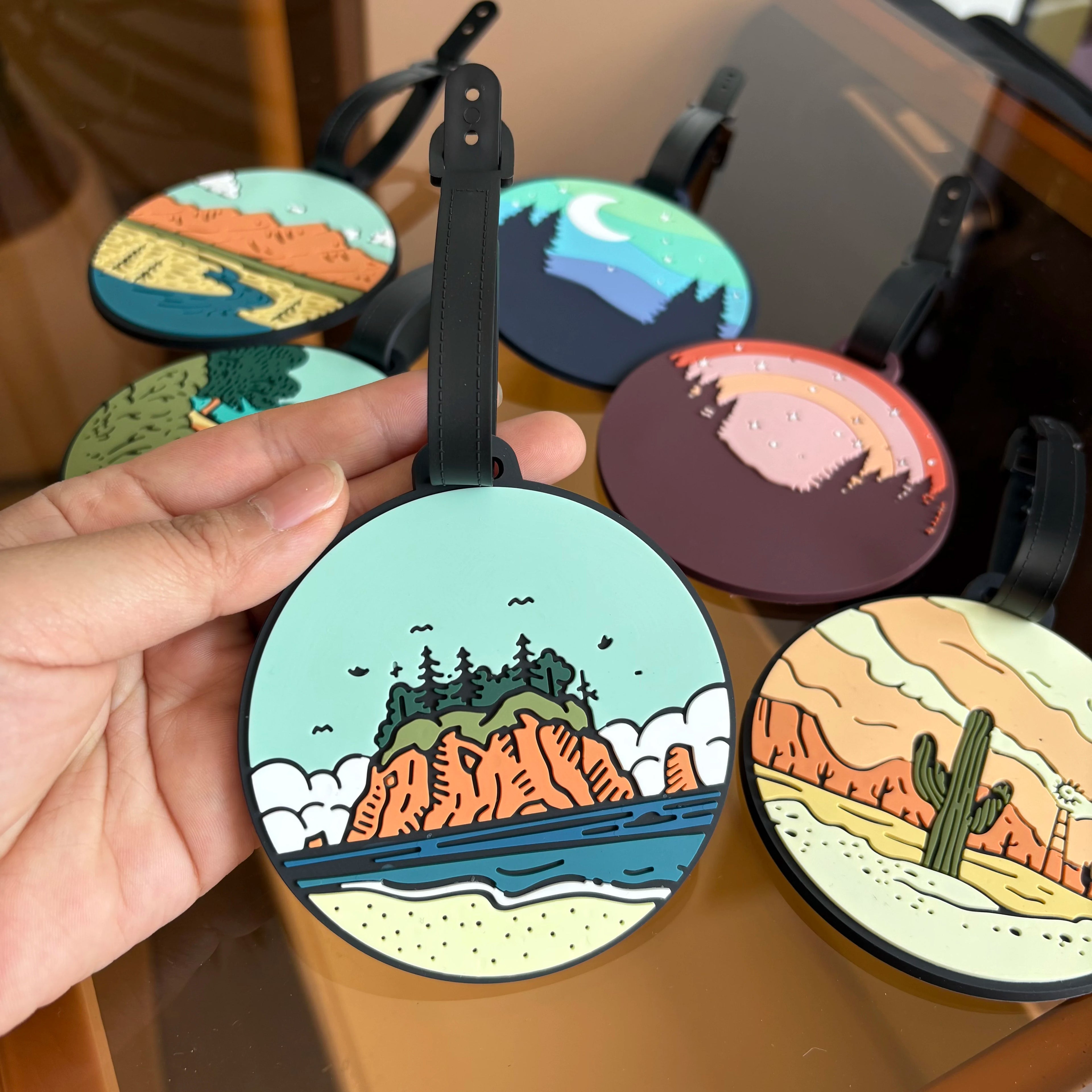 1/2/3/6cs Starry Sky Landscape Luggage Tag Pendant Work Name Tag Business Travel Airport Luggage Anti Loss ID Tag