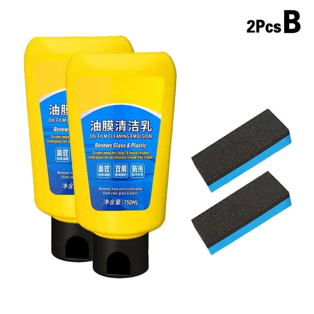 Glass Oil Film Remover Kit for Car, Oil Film Emulsion Glass Cleaner Quick Effect Coating Agent, Car Windshield Glass Cleaner