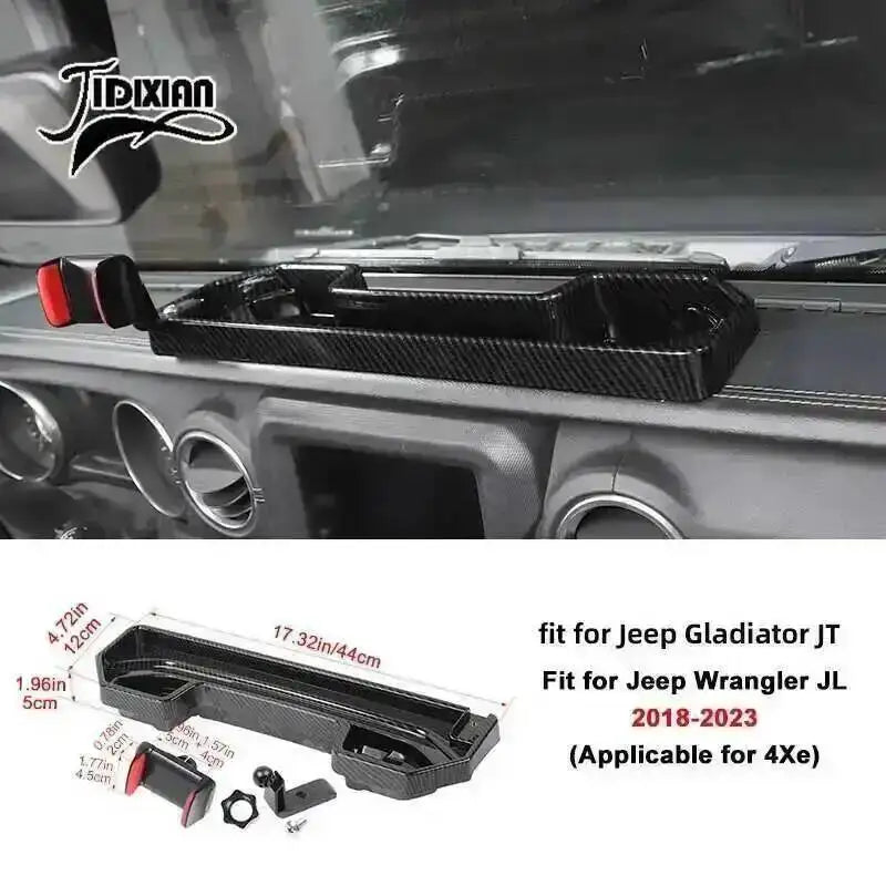 JIDIXIAN for Jeep Wrangler JL 4Xe for Gladiator JT 2018 2019 2020 2021 2022 2023 2024 2025 Dashboard Phone Holder Storage Box