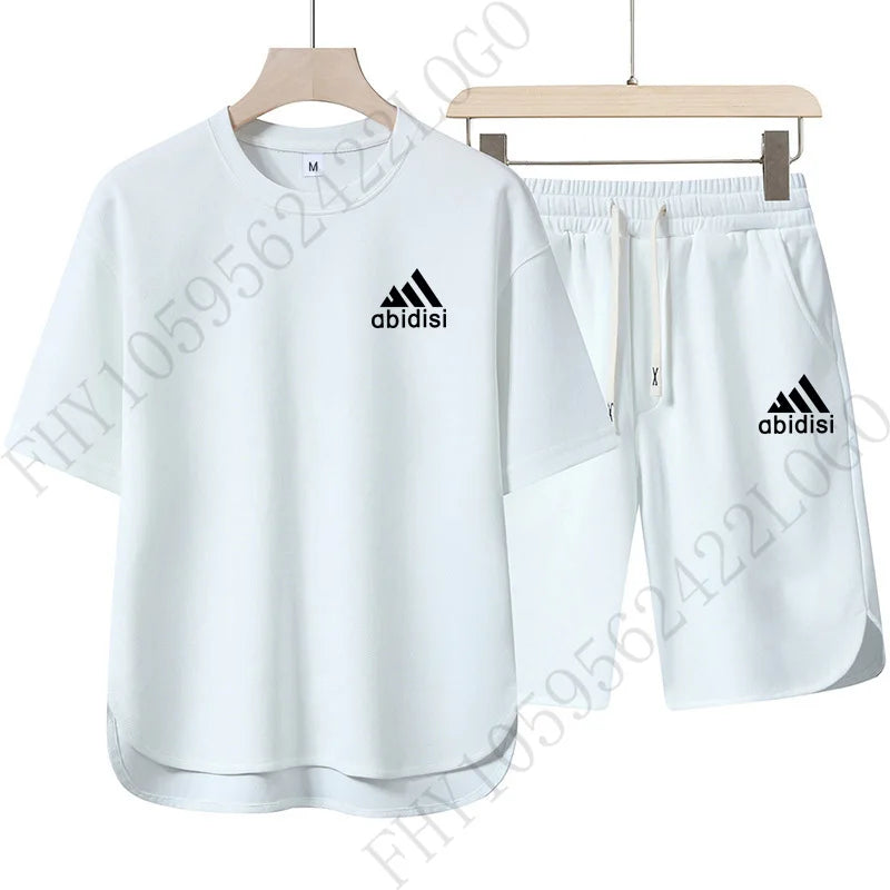 Men's 2026 Summer New Product Two-Piece Printed Casual Fashion Set, Short-Sleeved T-Shirt with Drawstring Shorts, Sports Outfit