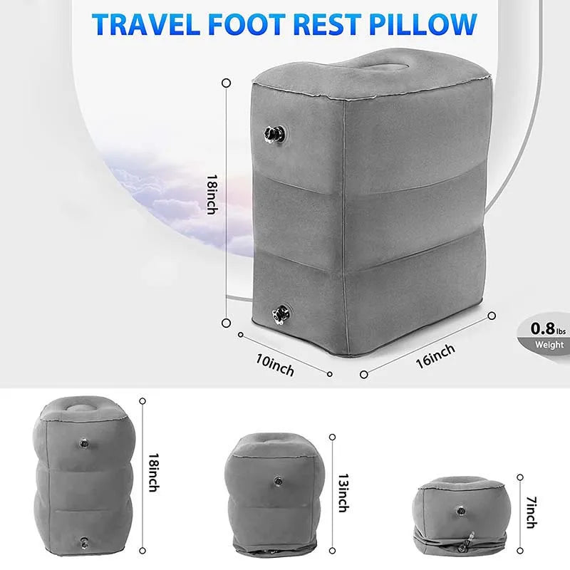 Universal Inflatable Portable Travel FootRest Airplane Train Bus Sleeping Pad Flocking Material Blue And Gray Colour With Bag