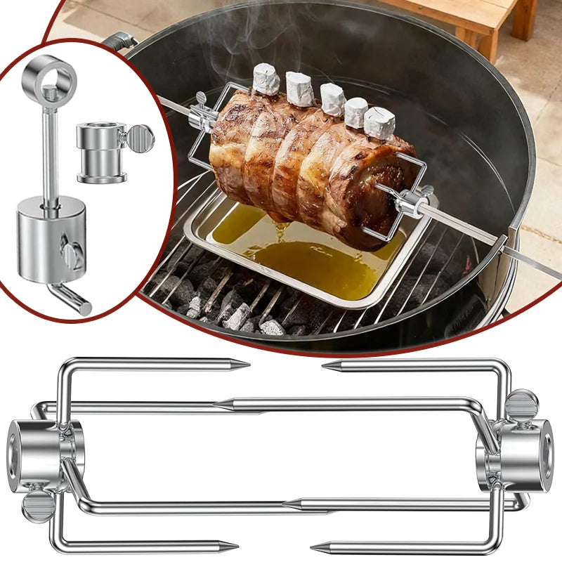 1Pair Rotisserie Meat Forks Kit Stainless Steel Spit Counter Balance Bushing BBQ Grill Replacement Hex Square Rod Outdoor Cookin