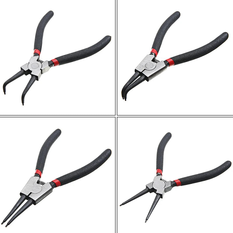4Pcs Circlip Plier Set 7'' Long Nose Plier Staight Bent Plier Inner Outer Staight Bent Plier Retaining Snap Ring Remover Tool