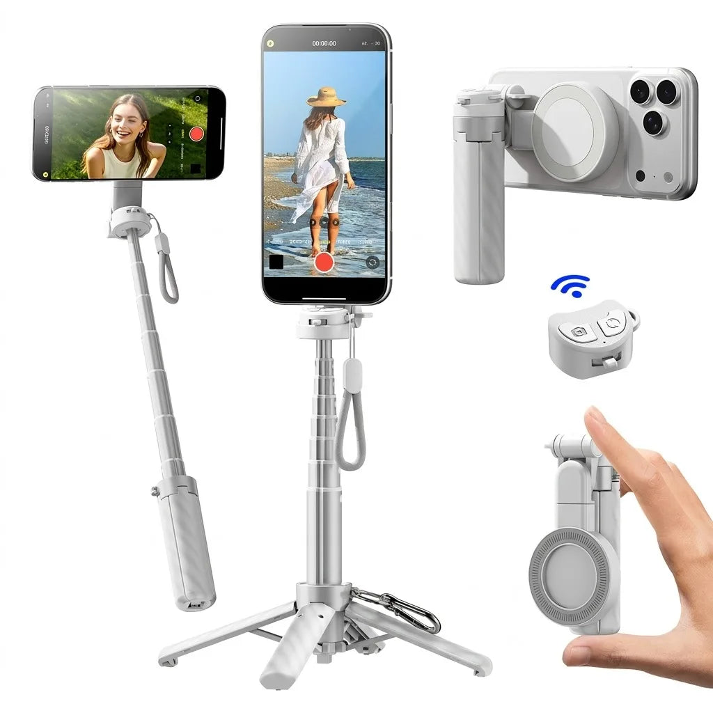 Portable Dual-Sided Magnetic Selfie Stick 25.78‘’Extendable Tripod Phone Stand with Wireless Remote Zoom for Live Streaming Vlog