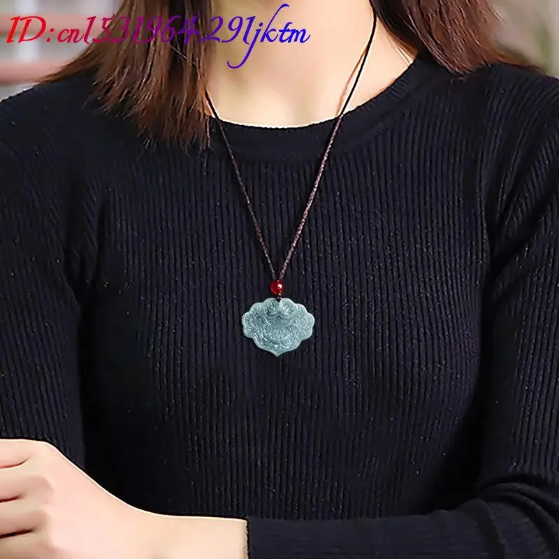 Burmese Jadeite Lotus Pendant Necklace Fashion Accessories Carved Amulet Burmese Jade Natural Gemstone Real Jewelry Talismans
