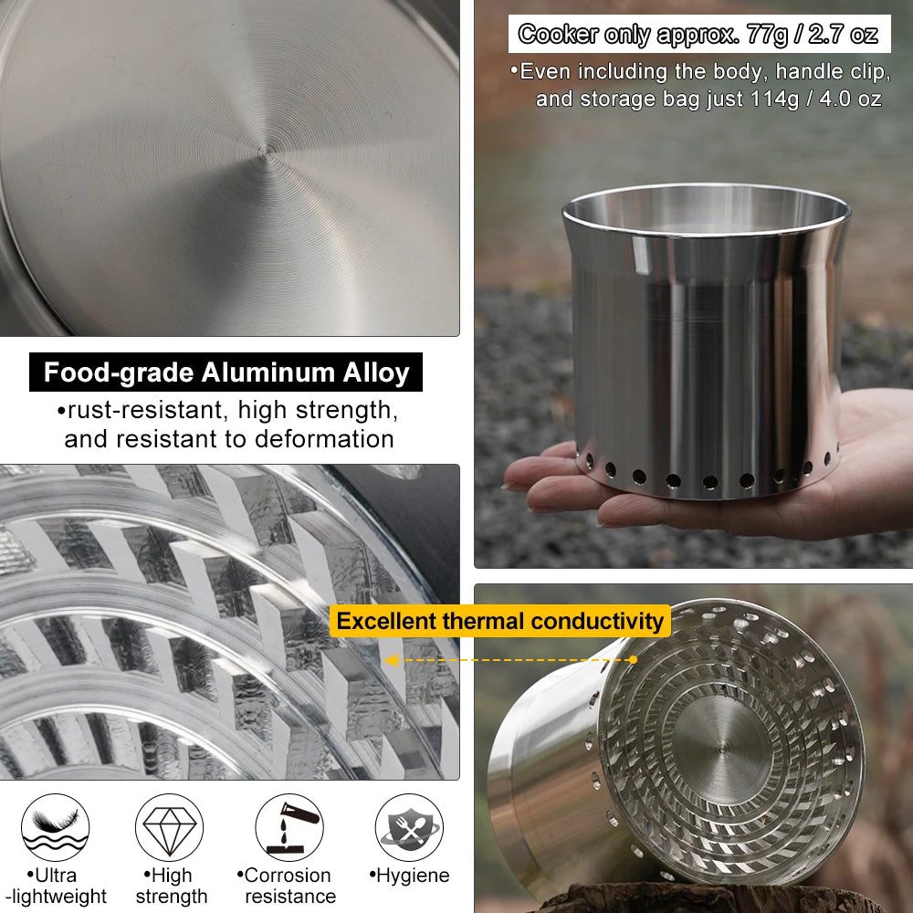 Soomloom Portable Heat-Focused Fast Boil Cooker, High-Efficiency Heat Camping Pot with Heat Exchanger, Quick Burn Coffee Cup