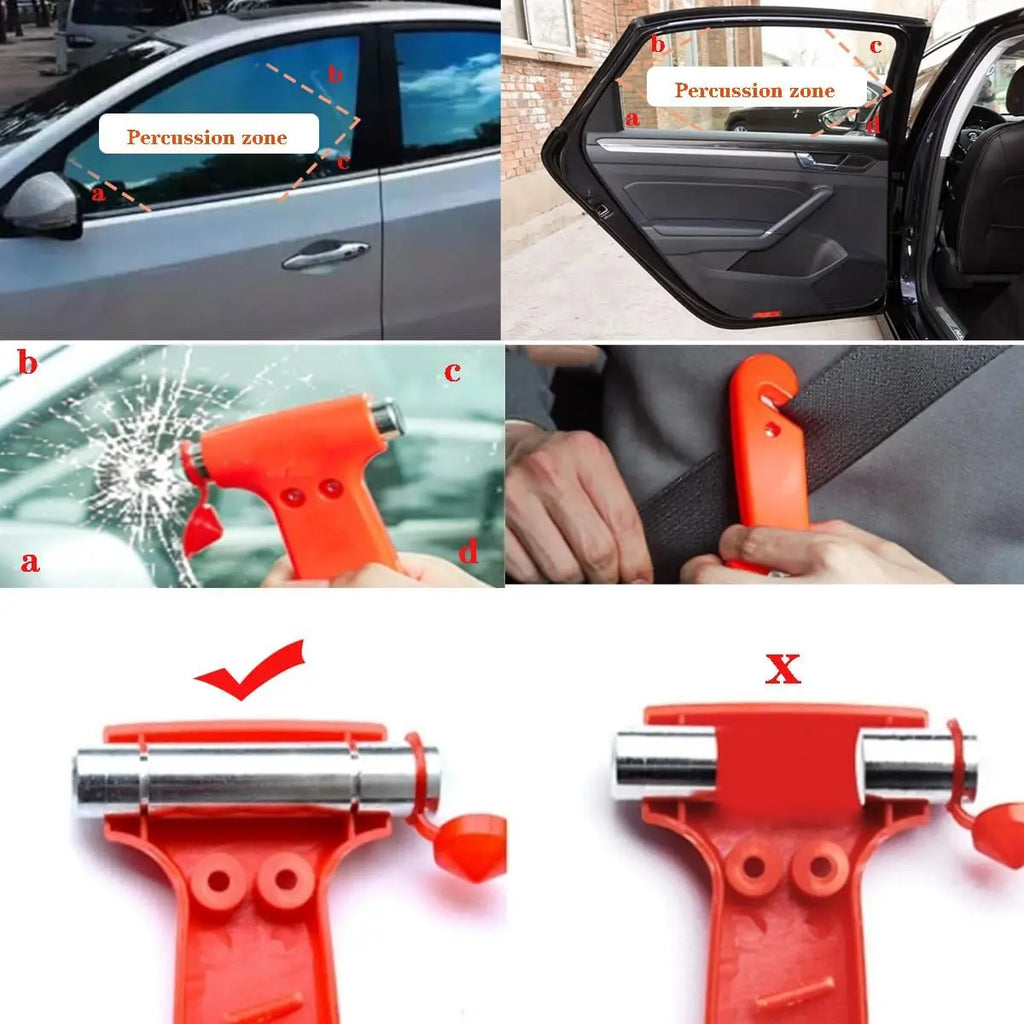 2-in-1 Portable Car Safety Hammer Car Emergency Escape Tool with Window Breaker & Seat Belt Cutter
