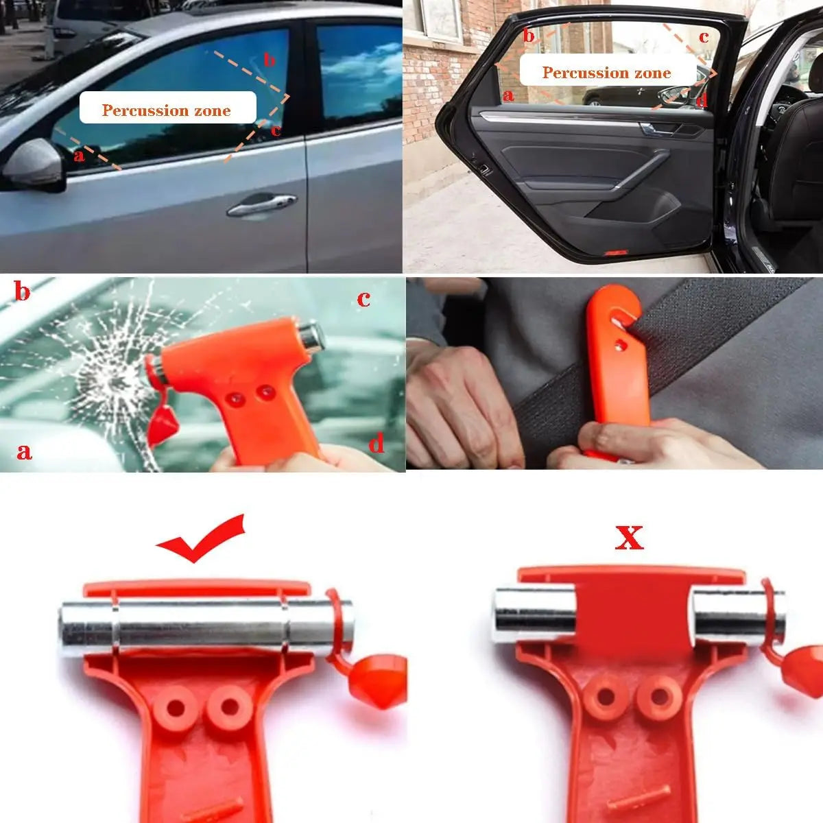 2-in-1 Portable Car Safety Hammer Car Emergency Escape Tool with Window Breaker & Seat Belt Cutter