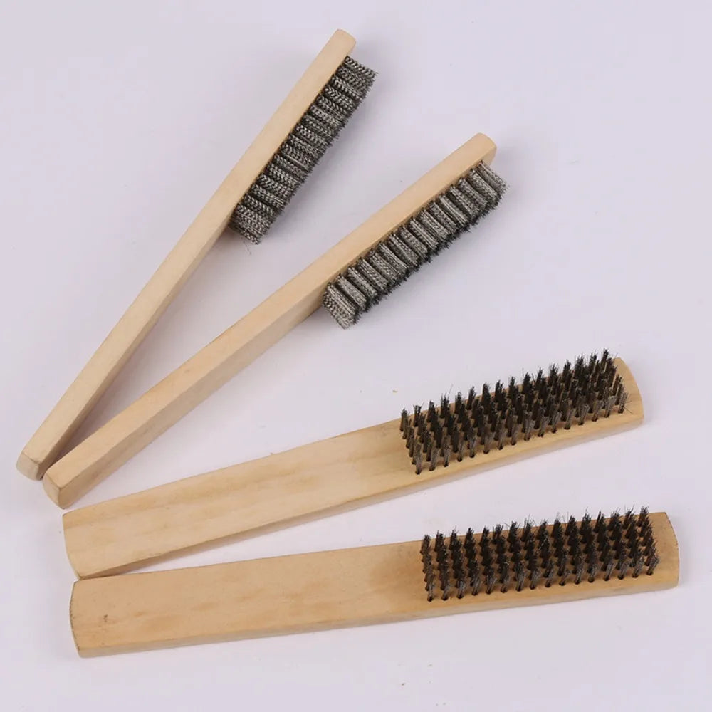 Wooden handle stainless steel wire brush for stationery, paint removal, rust removal, root carving, diamond Bodhi cleaning