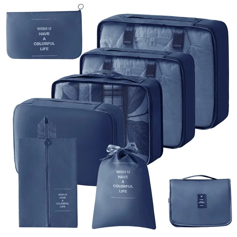 8Pcs Travel Organizer Set Portable Folding Suitcase Packing Cubes for Clothes Shoes Tidy Pouch Luggage Storage Bags