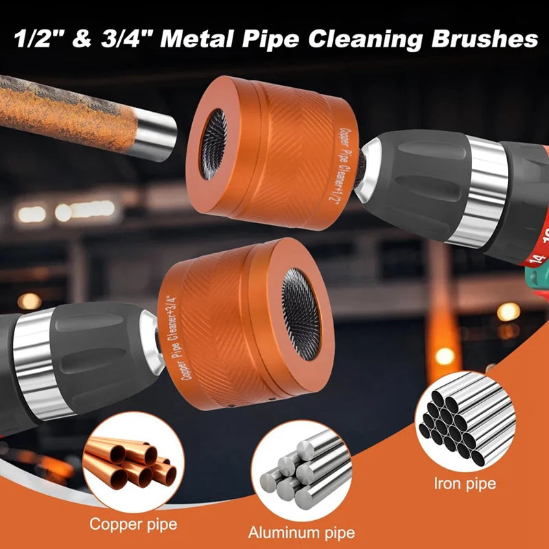 1/2In & 3/4In Metal Copper Pipe Cleaner Set,for Cleaning Rust, Stains, Paint on Copper Pipes and Various Metal Pipes-A57M