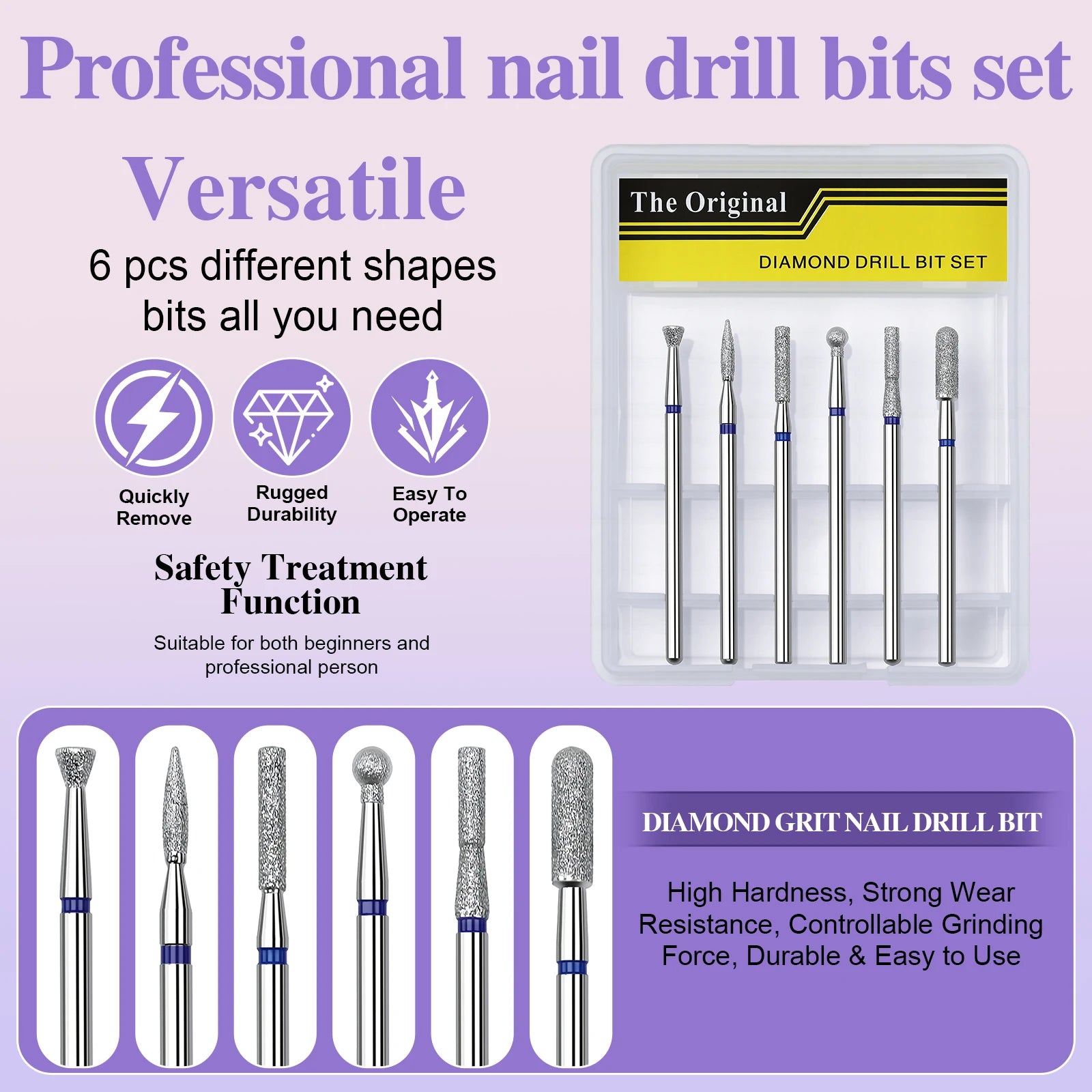 6pcs/set Nail Dill Bits Diamond Milling Cutter for Manicure 3/32" Burr Electric Cuticle Clean Nail File Cuticle Remover Tool