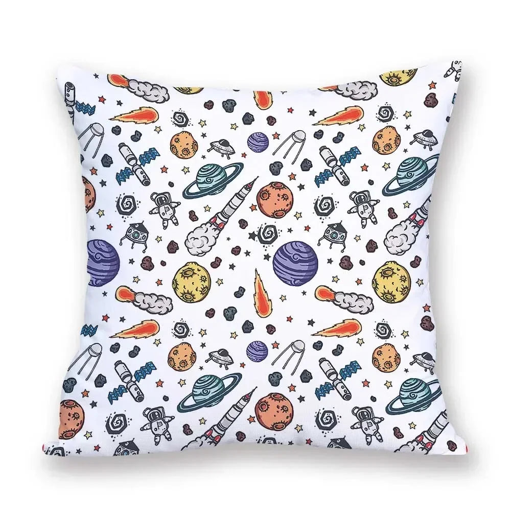 Cosmic pattern of the Sun, planets Double-sided Printed pillow cover Short plush Suitable living rooms sofas throw cushion cover