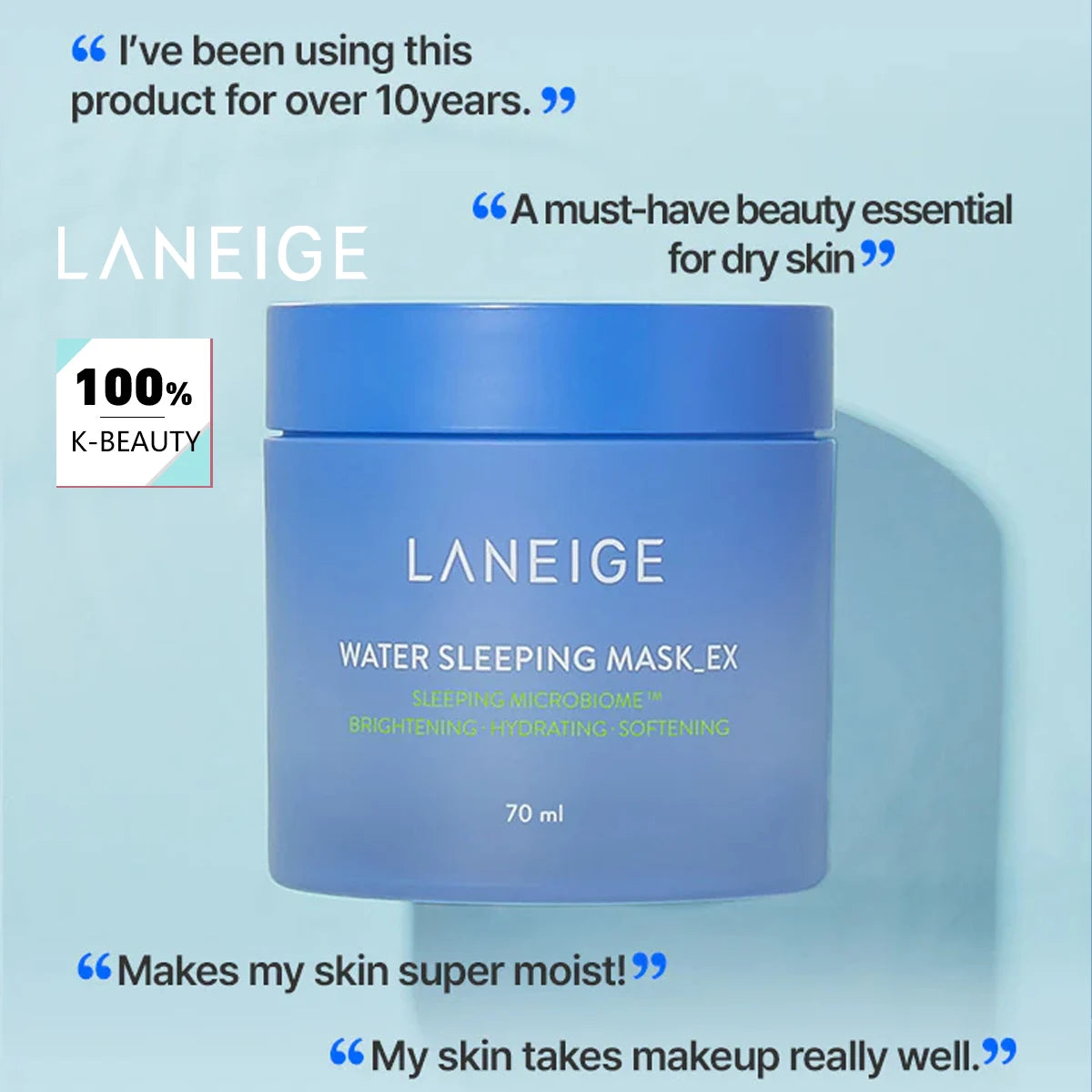LANEIGE Water Sleeping Mask 70ml,Overnight Hydration,Deep Moisturizing,Luxury Makeup,Korean Skincare,K-Beauty,Korean Makeup