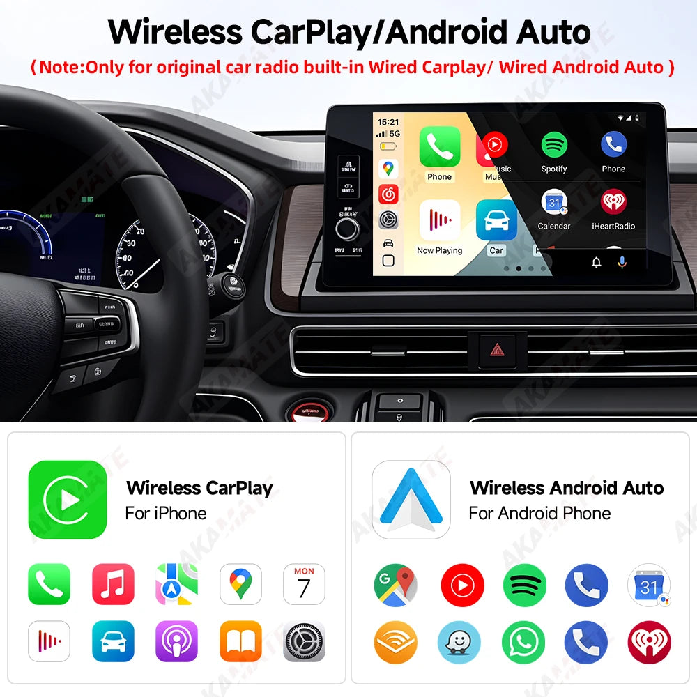 Wired to Wireless CarPlay Android Auto 2in1 Adapter Bluetooth Wifi Voice Assistant Plug and Play Mini Universal Smart Dongle