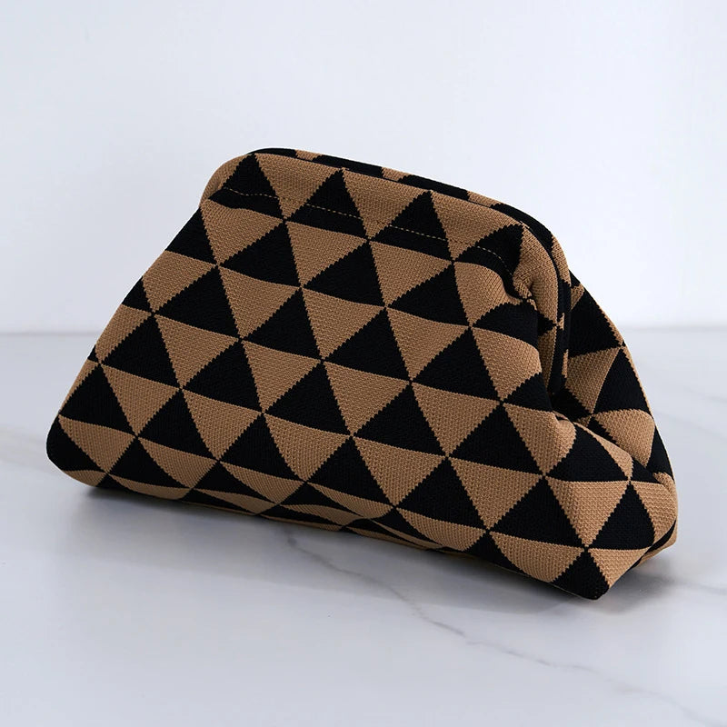 Woven Crochet Handbag Striped Colorblock Clutch Purse Ruched Bag Versatile Casual Beach Clutch Bag For Daily Commute Vacation