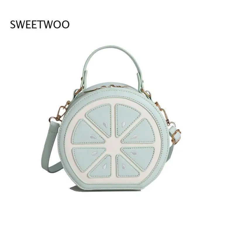Novelty Lemon/orange Slice Crossbody Bag, Cute Fruit Shaped Pu Leather Purse with Top Handle