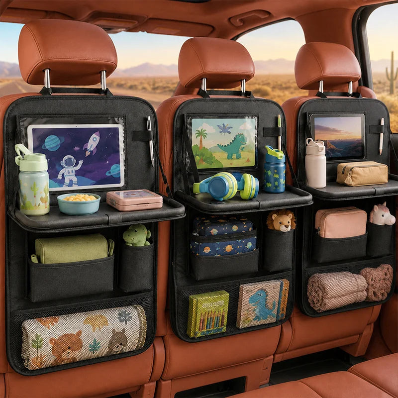 Car Seat Storage Bag with Folding Plate, It Comes with a Foldable Storage Bracket,Multiple Storage Bags, and Car Seat Floor Mats