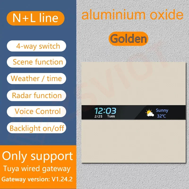 Tuya Smart Zigbee Switch With Weather time display Human body induction function 4 Gang Wall Light Button Switch remote control