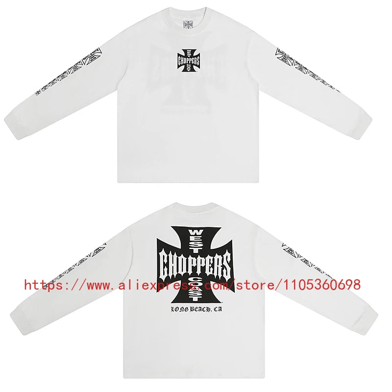 Men's Women's Casual Wear Vintage Style Gothic Font West Coast Long Sleeve Heavyweight Waffle Fabric Unisex High Street Top