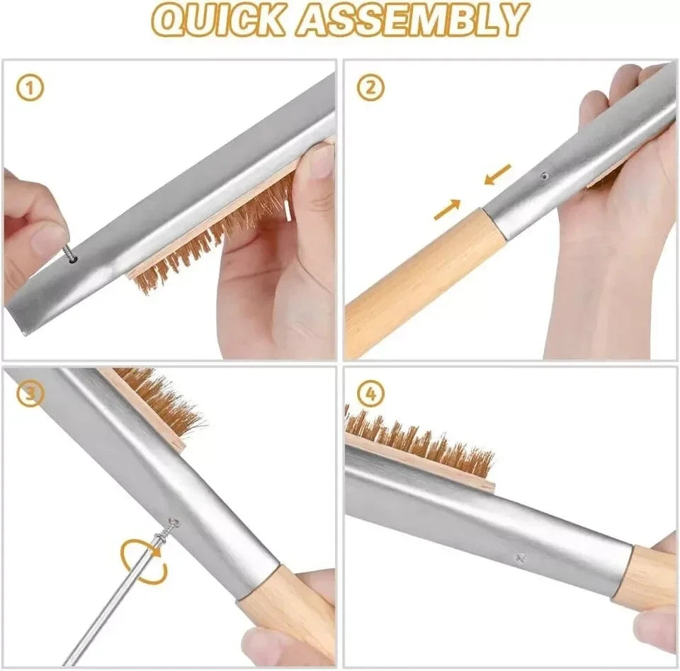 21/26 Inch Pizza Oven Brush with Scraper Brass Wire Pizza Stone Cleaning Brush for BBQ Grill Cleaning Outdoor Oven Accessories