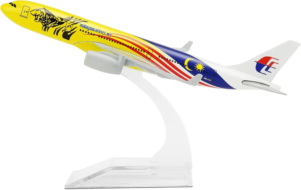 1/400 Scale Malaysia Yellow Tiger A330 16cm Alloy Airplane Model Toy Kit with Stand for Collections and Displays or Boys Gift