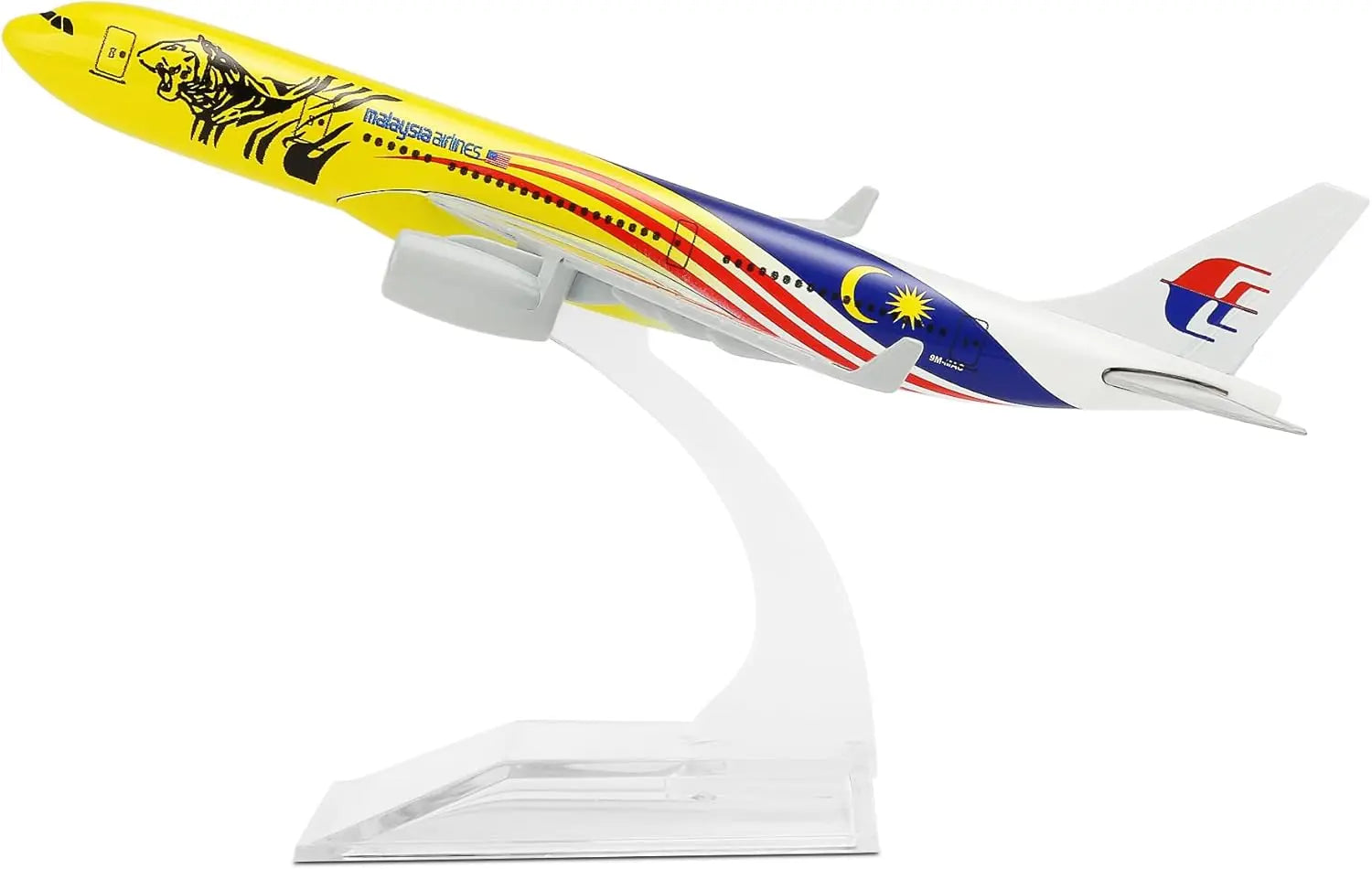 1/400 Scale Malaysia Yellow Tiger A330 16cm Alloy Airplane Model Toy Kit with Stand for Collections and Displays or Boys Gift