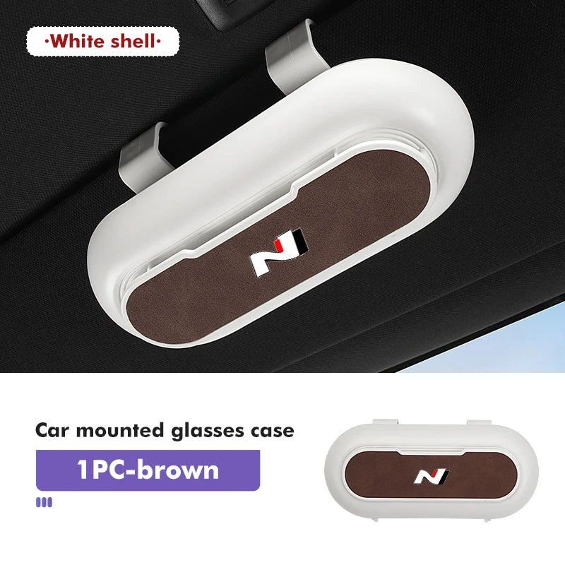 Car Logo Sun Visor Holder Sunglasses Case Storage Box Auto Accessories For Hyundai N Nline Tucson Kona Sonata Veloster i20 i30