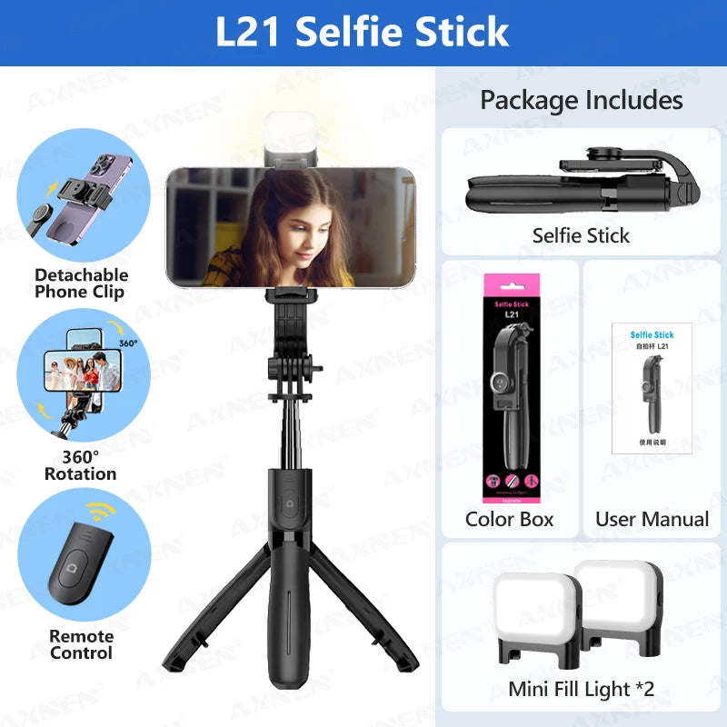 Handheld Selfie Stick Tripod Wireless Remote Stable Shooting with Action Camera Mobile Phone Optional Fill Light Portable Travel