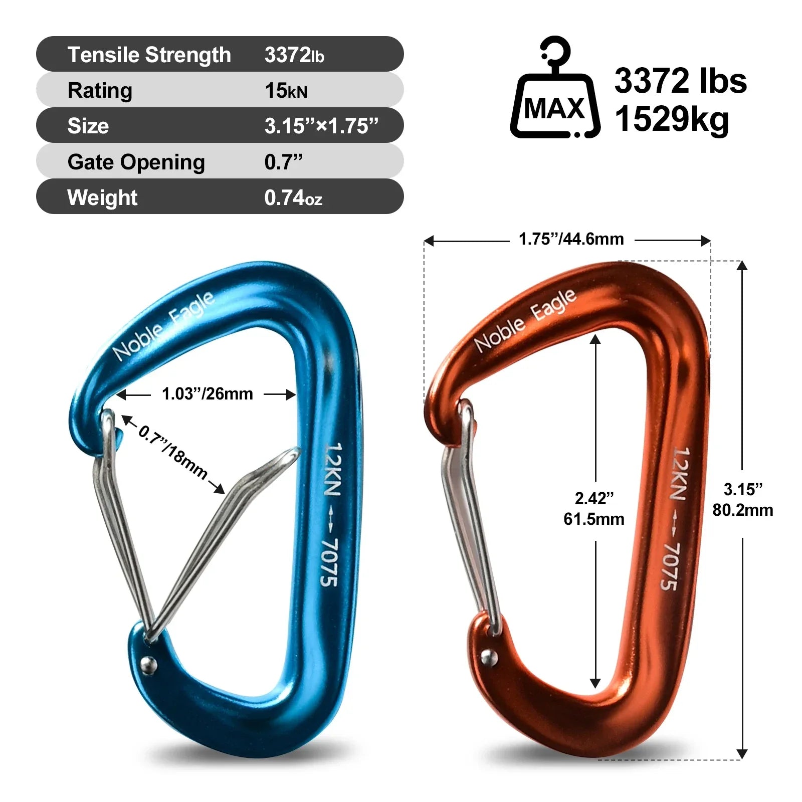 6PCS 12kN Tactical Carabiners Clips Set Heavy Duty Non-Locking Belt Hook For Bags Outdoor Hammock Climbing Accessories