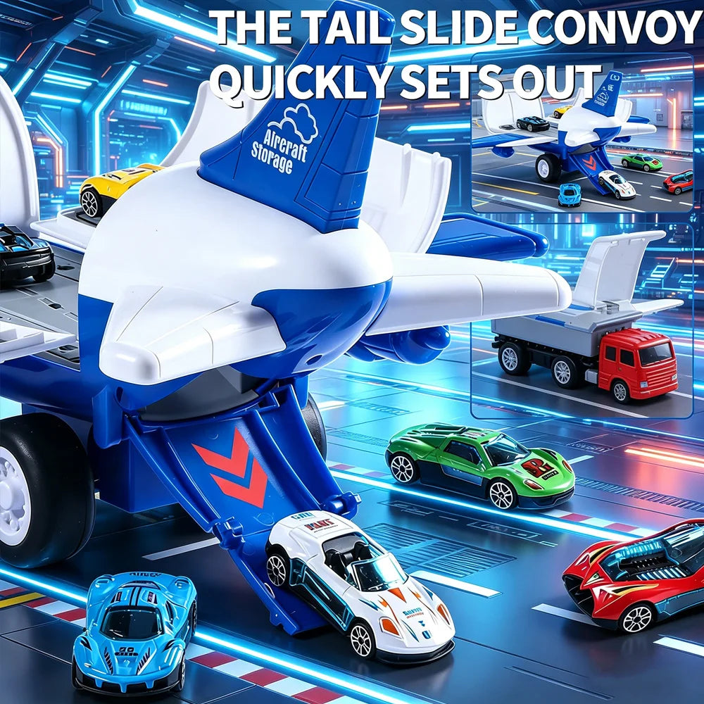 Large Size Inertia Airplane Toy Set With 6 Mini Cars, Passenger Plane Model, Kids Holiday Gift For Boys Girls